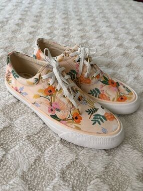 Keds X Rifle Paper Co. Anchor Lively Floral Peach Lace-up Sneakers • Wo Size 9